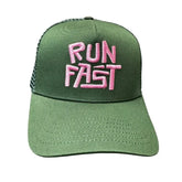 Fleet Feet Nashville Trucker Hat - GREEN / PINK / RUN FAST