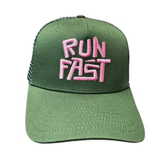 Fleet Feet Nashville Trucker Hat - GREEN / PINK / RUN FAST