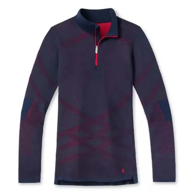 Smartwool Intraknit Merino 200 1/4 Zip - DEEP NAVY / POMEGRANATE